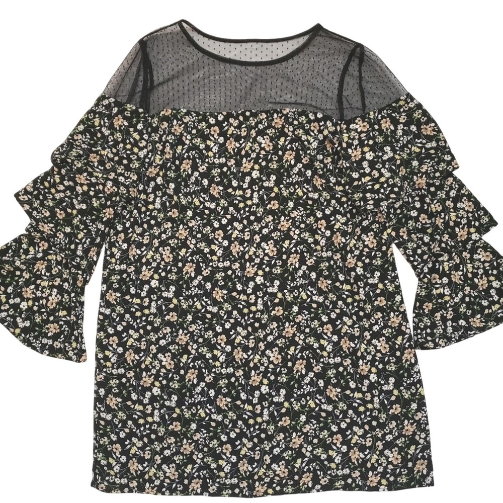 Nicole Miller Dress NEW Plus Size 16 1X Black Mesh Floral Mini Ruffled